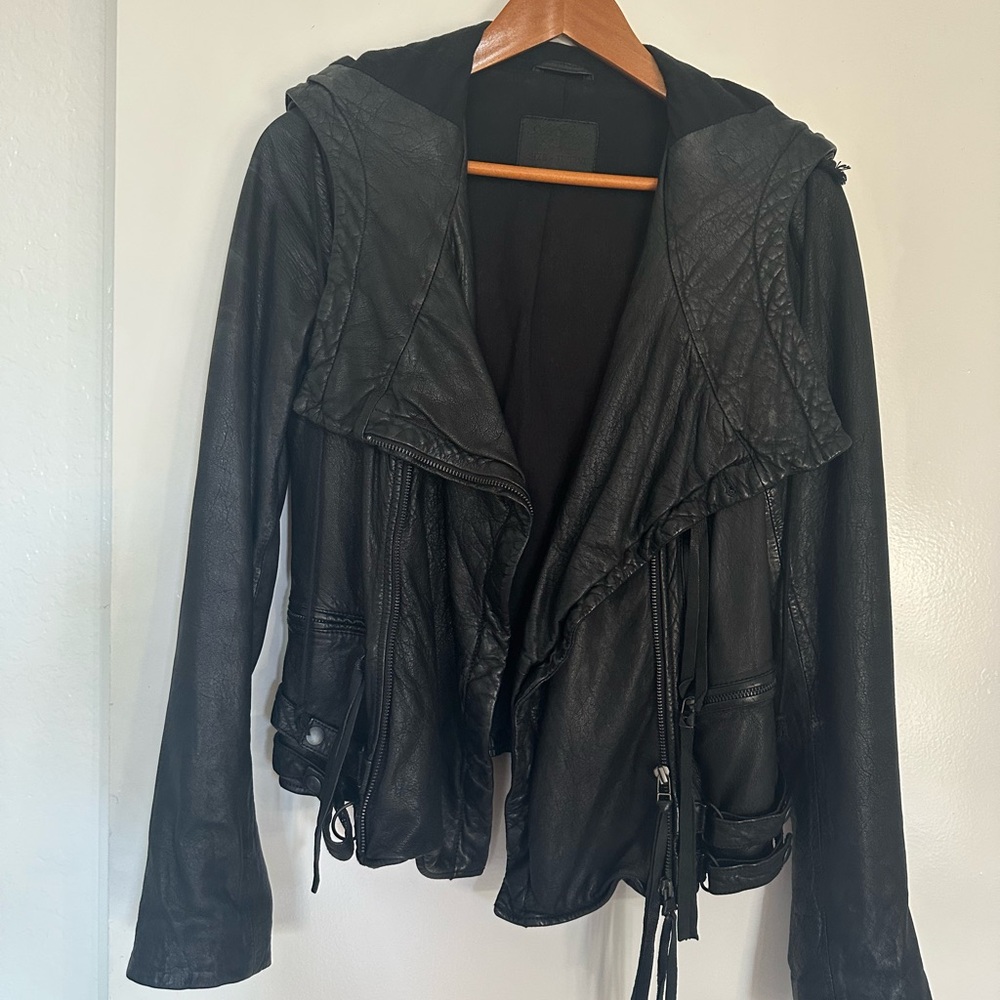 All Saints Distressed Black Leather Jacket